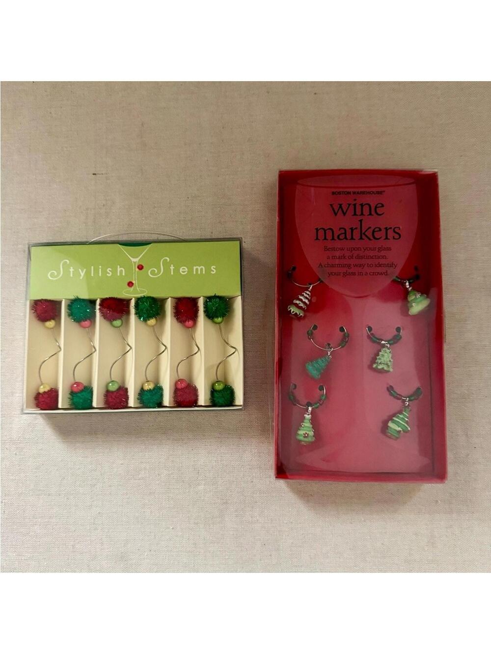 Christmas Festive Tree Wine Charms Decorations  - NIB _ set of 2